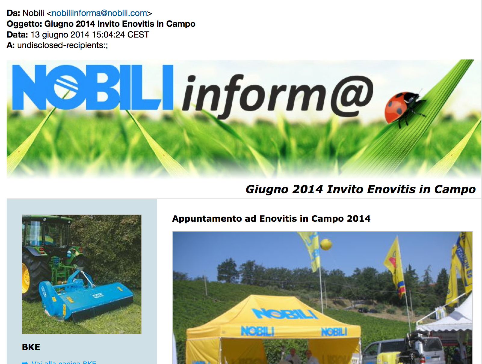 Nobili Newsletter screenshot